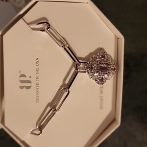 Exquisite Silver and Amethyst CZ Pendant Necklace. 18"